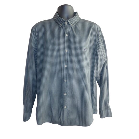 Vineyard Vines Slim Fit Tucker Shirt Men XL Green Blue Gingham Check Long Sleeve - Picture 1 of 6